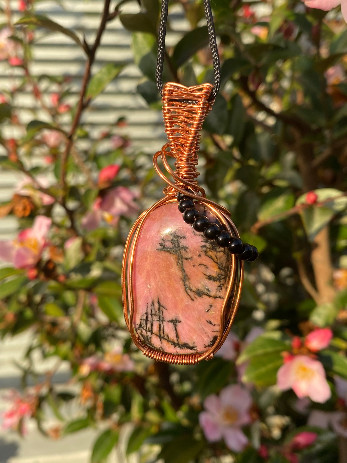 Rhodonite Copper Wrapped Pendant