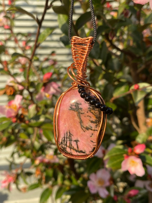 Rhodonite Copper Wrapped Pendant