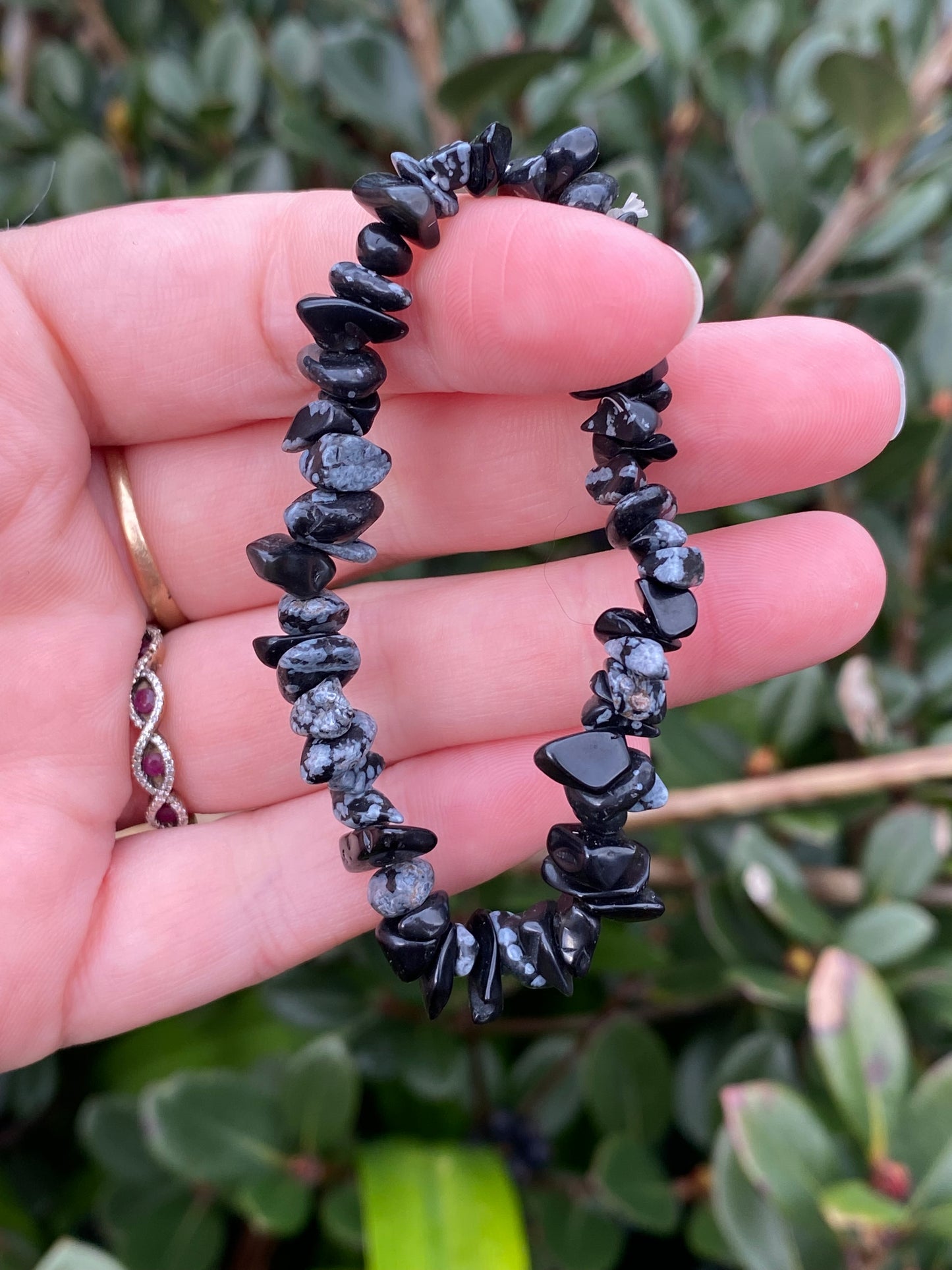 Snowflake Obsidian Chip Bracelet