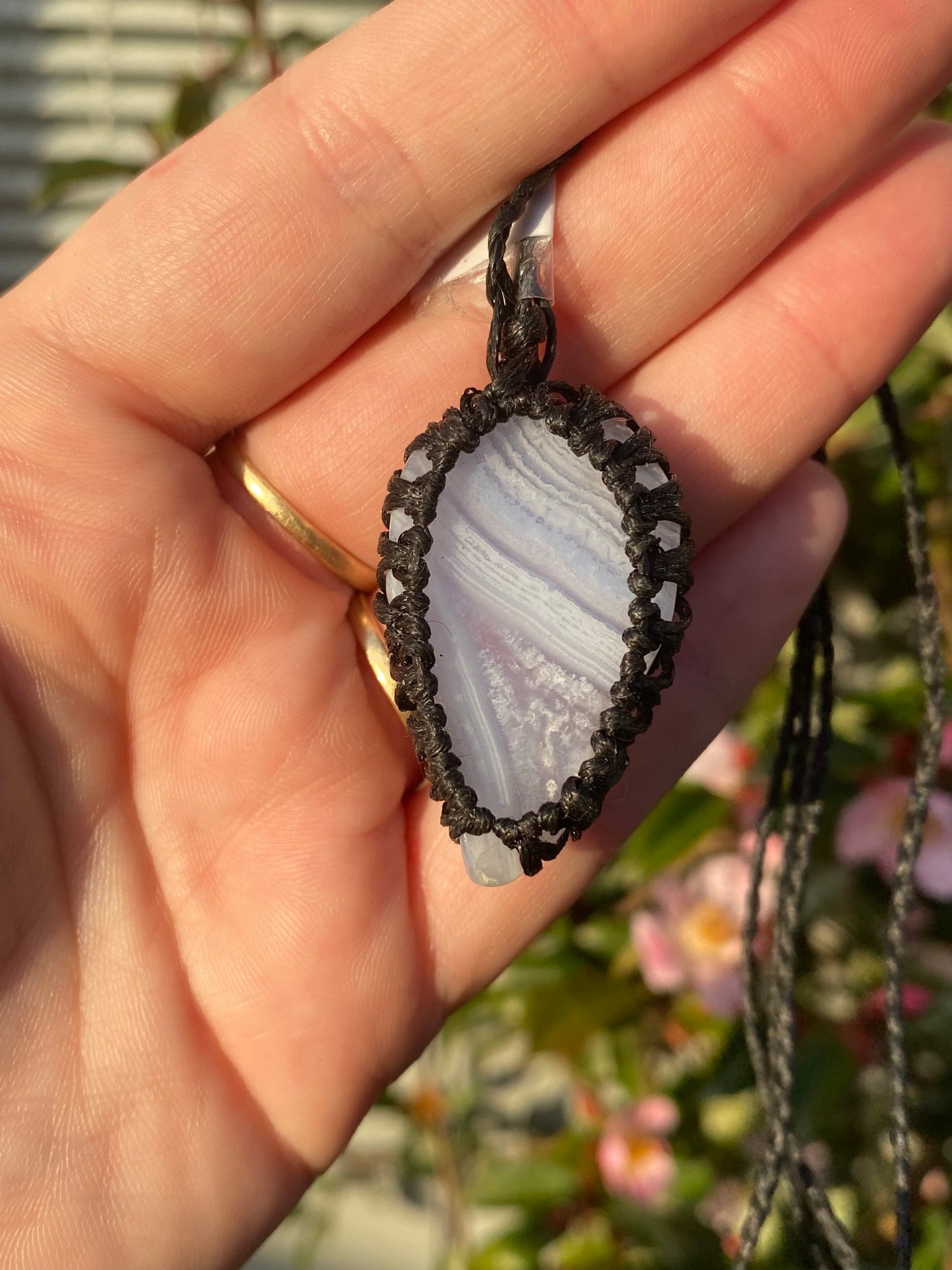 Blue Lace Agate Micro Macrame Necklace