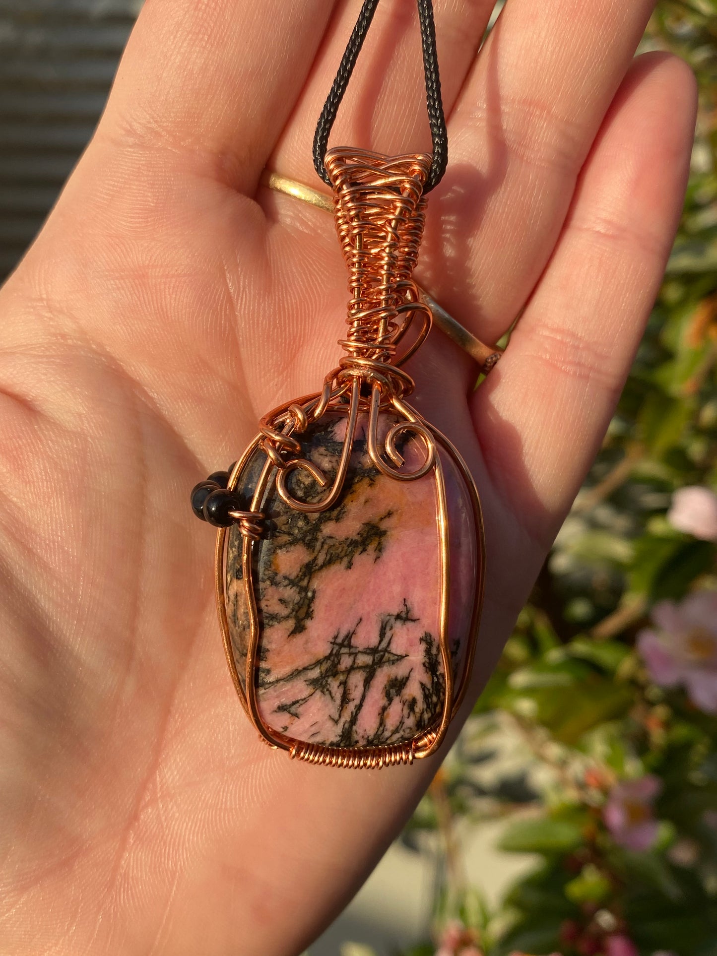 Rhodonite Copper Wrapped Pendant