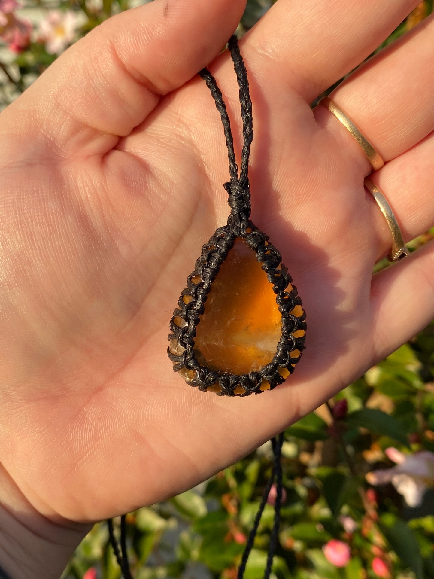 Honey Calcite Micro Macrame Necklace