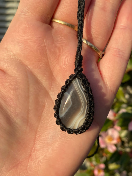 Botswana Agate Micro Macrame Necklace