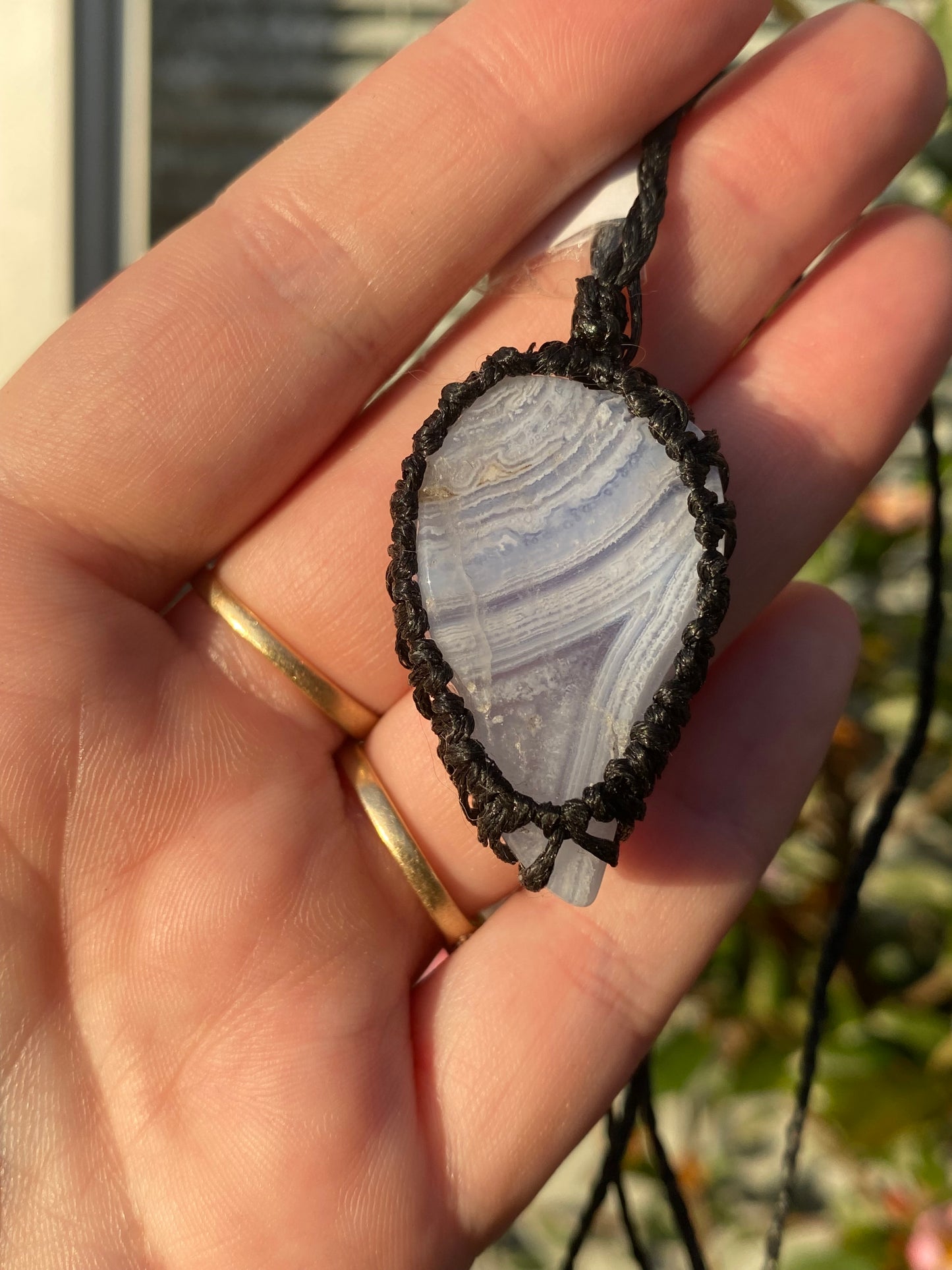 Blue Lace Agate Micro Macrame Necklace