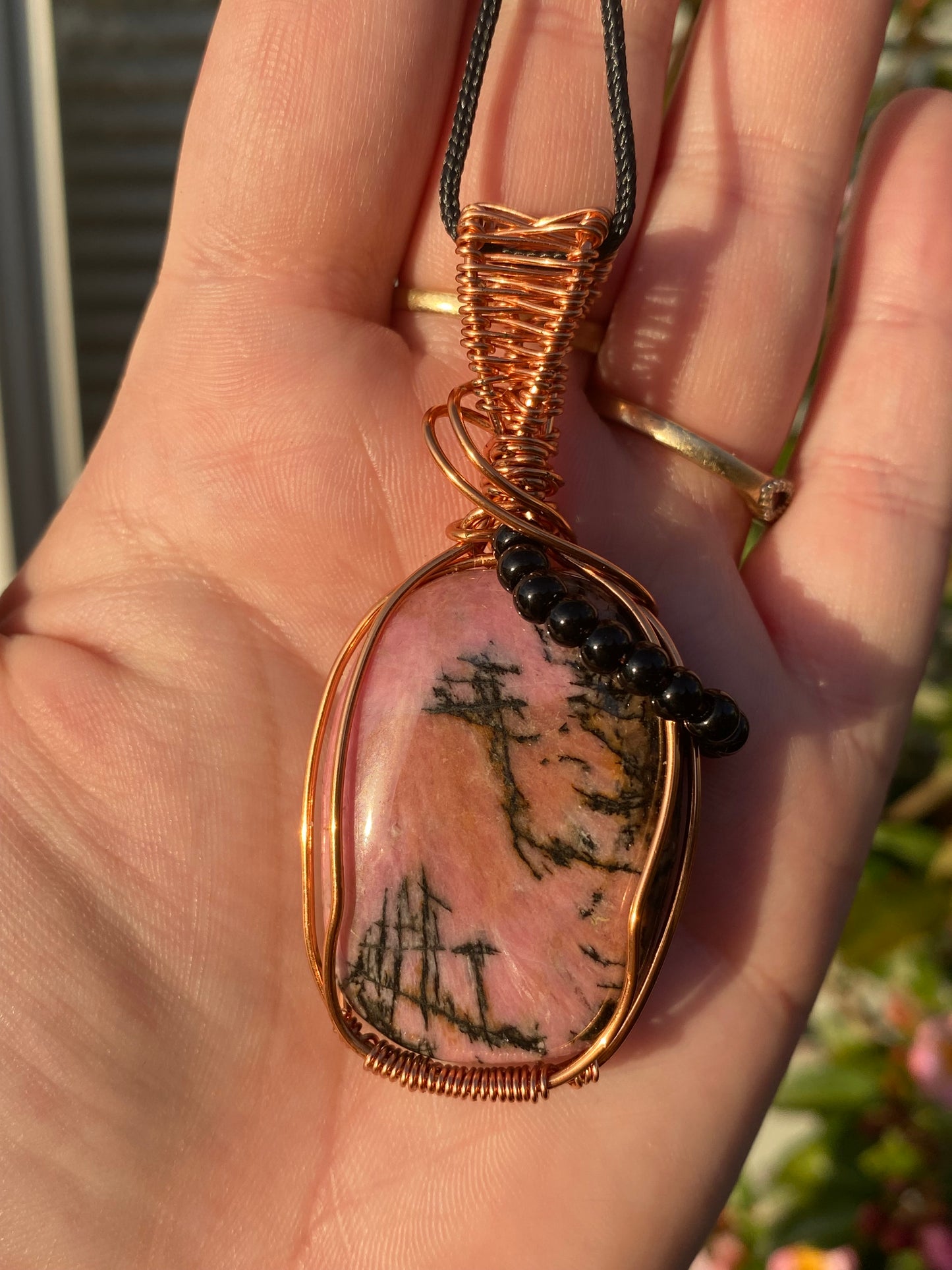 Rhodonite Copper Wrapped Pendant