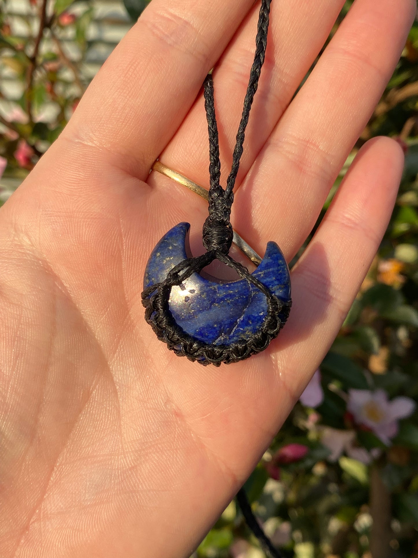 Lapis Lazuli Moon Micro Macrame Necklace