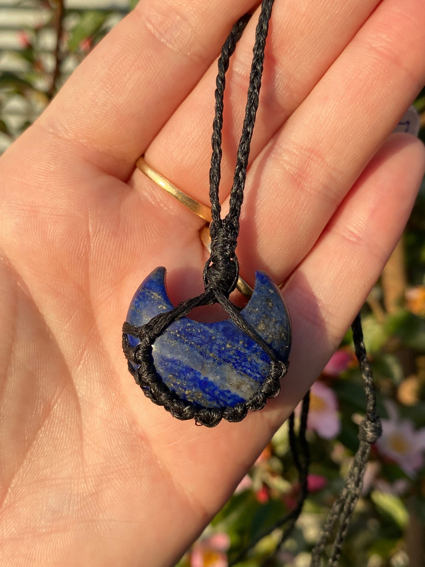 Lapis Lazuli Moon Micro Macrame Necklace